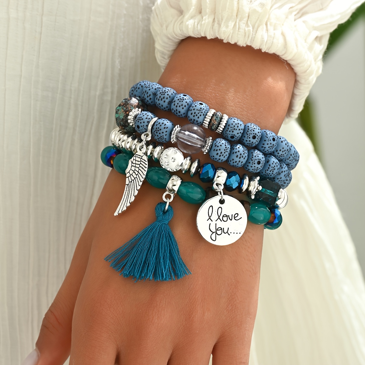 Boho Stacking Bracelets with Charms & Tassels, Ideal Teen Gift